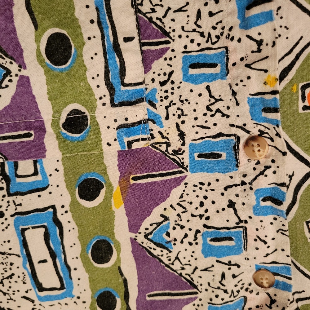 Bon Homme Crazy Vintage Abstract Print Button Up Shirt M USA Retro Artsy Bold - Picture 3 of 6